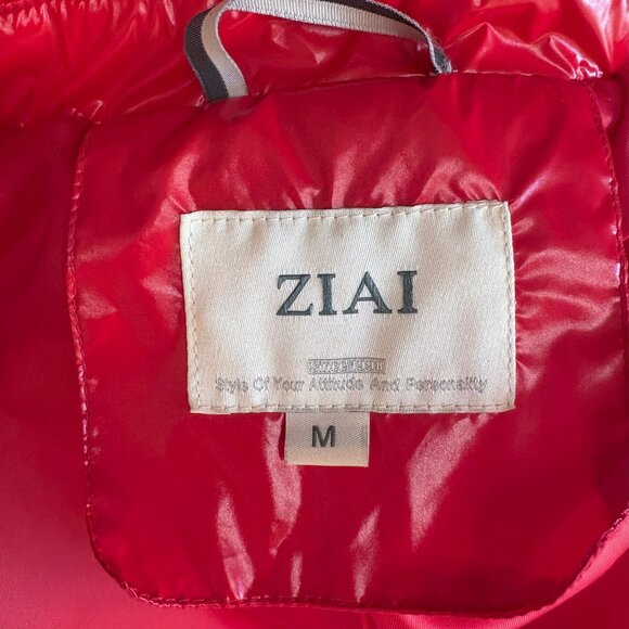 ZIAI Wet Look Red Puffer Hooded Jacket Coat Detachable Faux Fur Trim Size M - Picture 10 of 16